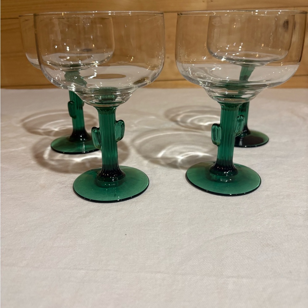 Libbey Green Margarita Cactus Stem Glasses set of 4